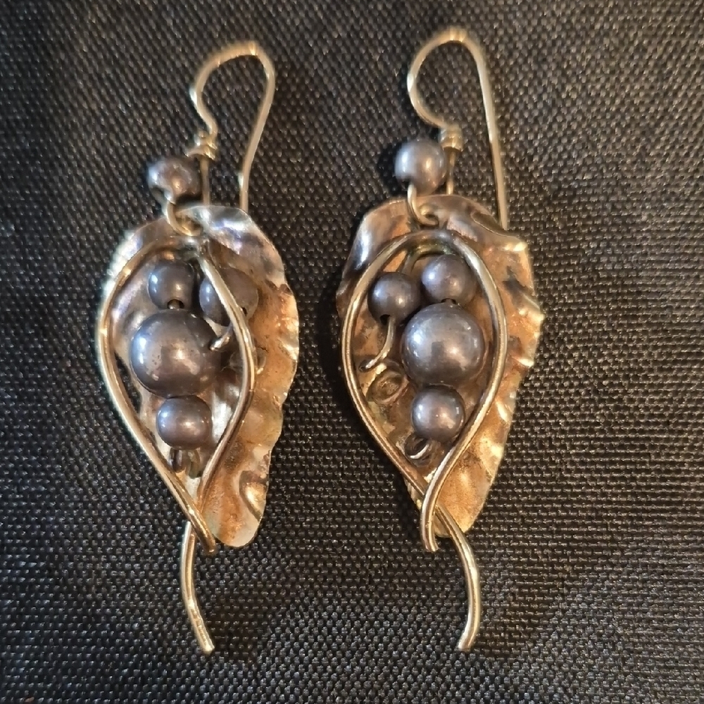 Ladda Bihler Handcrafted 14 Gold Filled Leaf Earings With Black Pearls